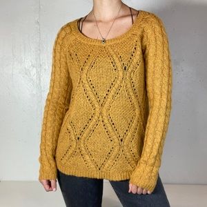 Golden Yellow Knit Braided Fall Sweater
